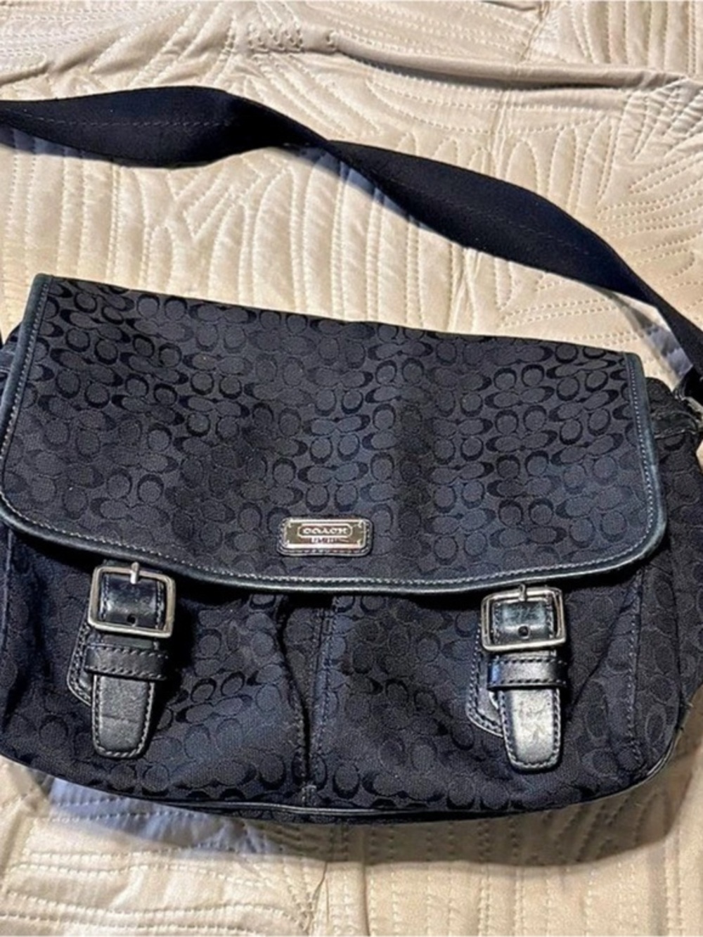 COACH Signature Jacquard Messenger Crossbody Bag Black